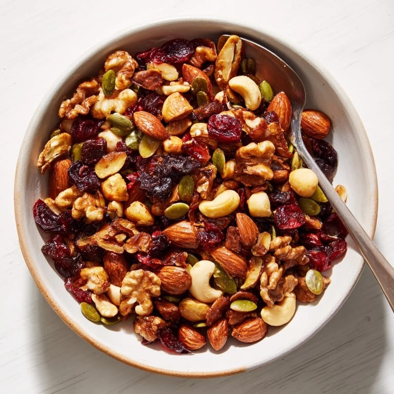 Fresh Squirrels Gourmet Nut Bowl with vibrant cranberries, a sweet and savory, textured treat.