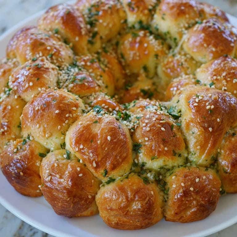 Warm, cheesy bites of pull-apart bread wreath, invitingly aromatic and perfect for sharing.