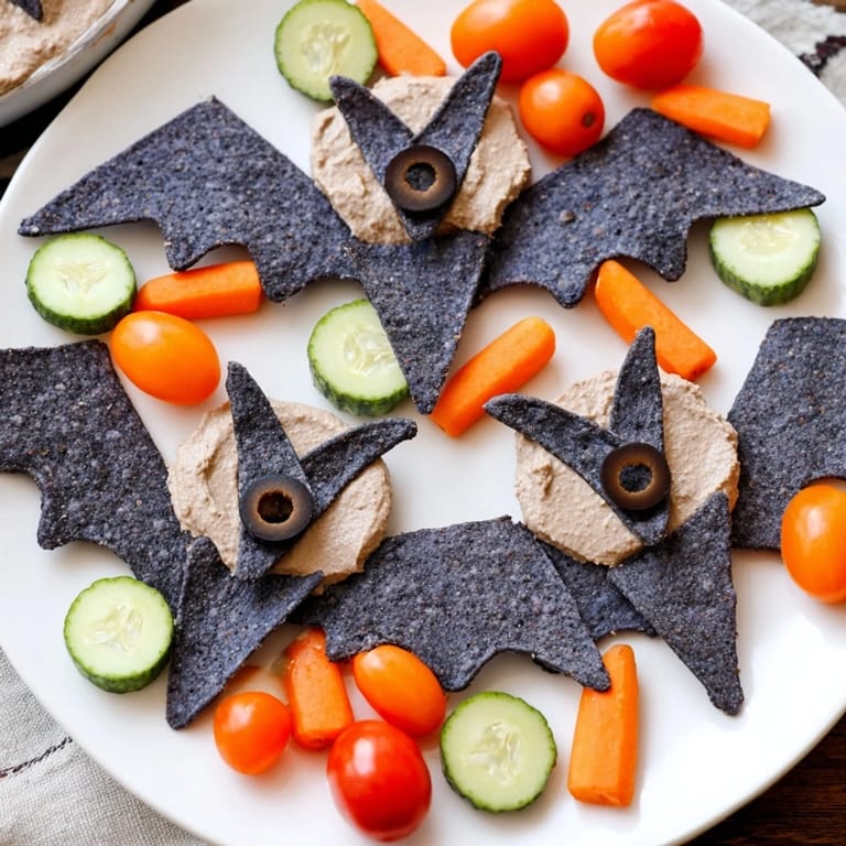 Creamy Spooky Bat Bean Dip Platter on a festive platter, perfect for Halloween gatherings.
