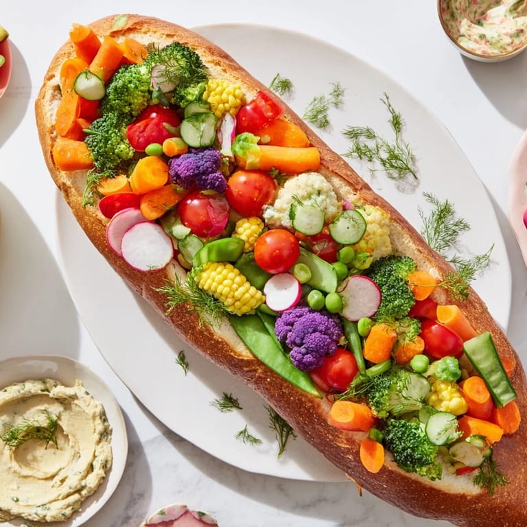This vibrant cornucopia veggie board features colorful vegetables and creamy dips for a party.
