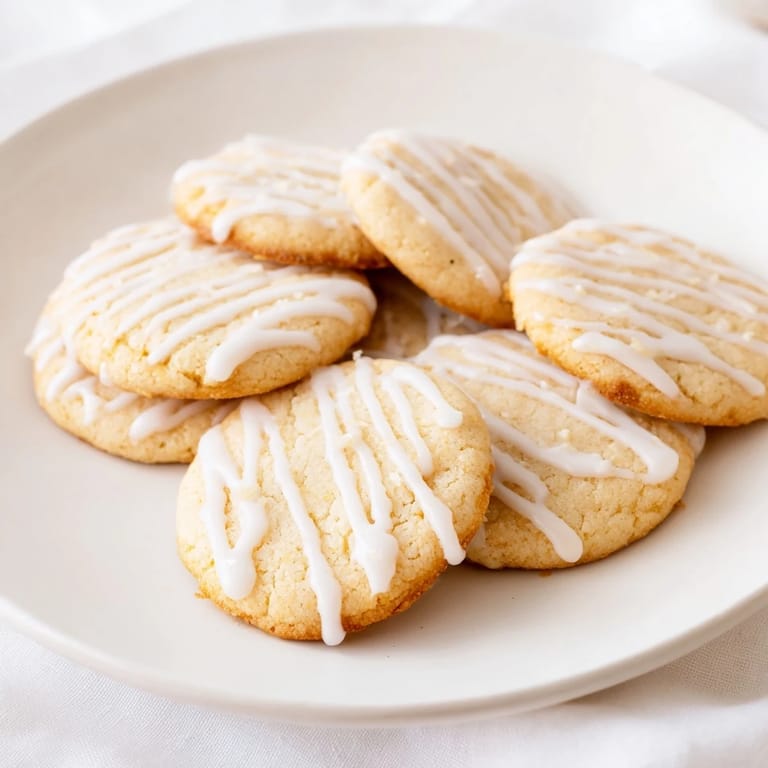 These homemade holiday cookies boast a buttery texture, topped with a beautiful, sweet icing drizzle.