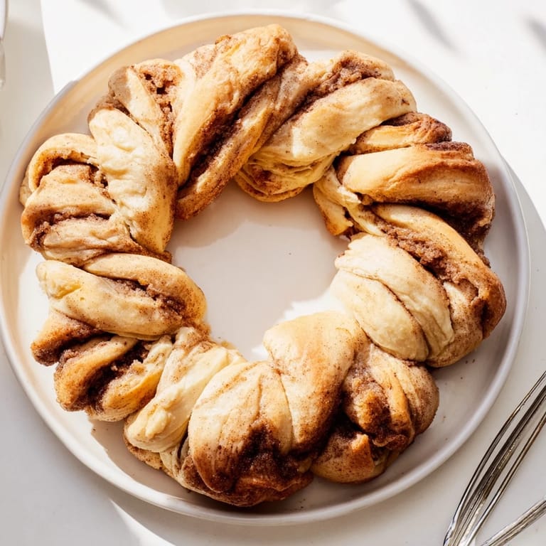 Warm, fresh-baked Cinnamon Roll Pull-Apart Wreath, a delicious brunch treat with sweet cinnamon and glaze.