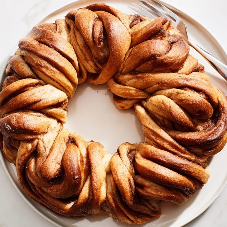 This festive Cinnamon Roll Pull-Apart Wreath shows perfectly pillowy rolls, ready to be enjoyed warm.