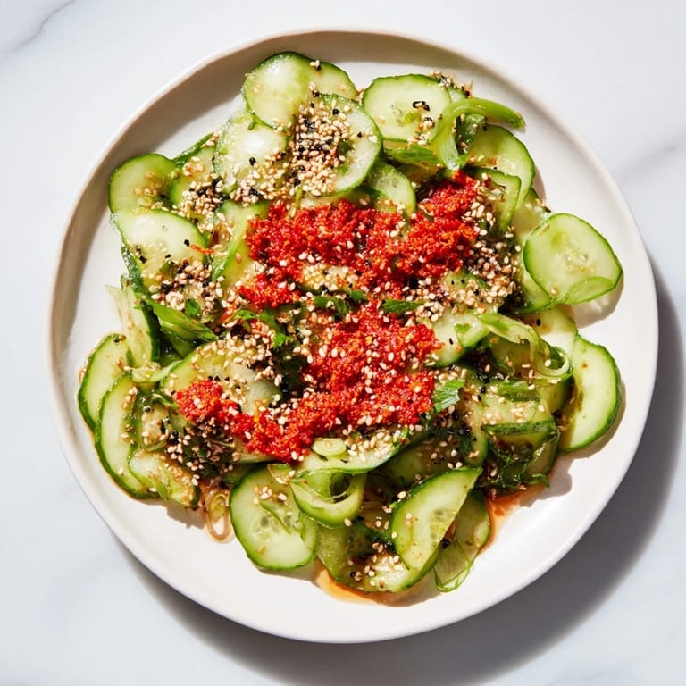 Close-up of a flavorful Cucumber Shaker Salad, perfectly dressed and ready to enjoy.