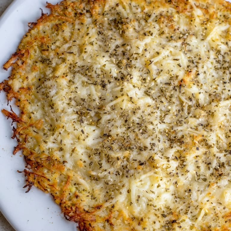 Crispy, gluten-free cauliflower pizza crust base, fresh from the oven, awaiting your favorite toppings.