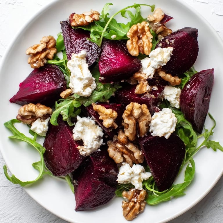 Enjoy the delicious crunch: a beautiful Roasted Beet Walnut Salad ready to be served.