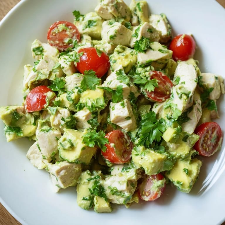 Healthy avocado chicken salad served in crisp lettuce cups, perfect for a low-carb gluten-free lunch.  