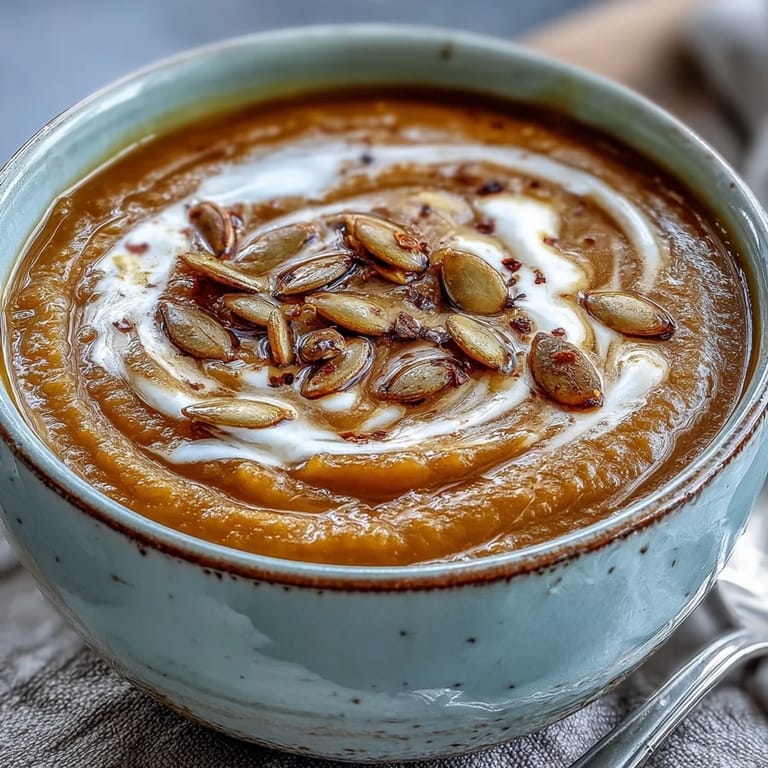 Silky smooth Butternut Squash and Apple Soup served in a rustic bowl.