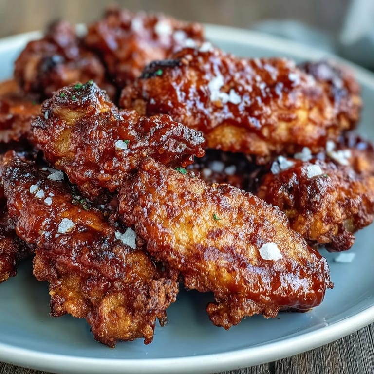 Golden-brown fried chicken wings with Thai sweet chili glaze on a platter with celery sticks and dipping sauces.