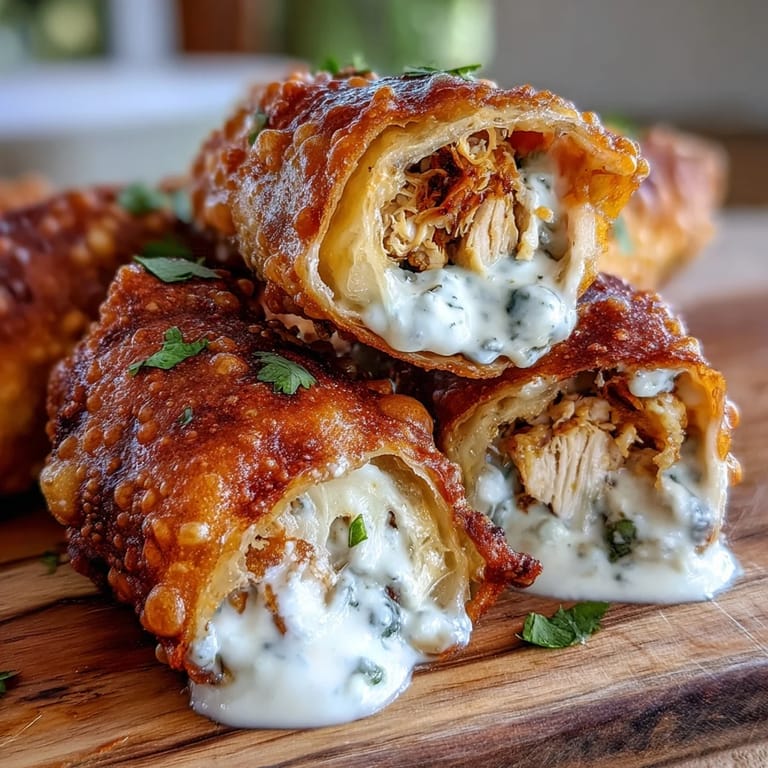 Freshly fried Mini Chicken Chimis on a wooden board, garnished with cilantro and paired with sour cream dip.