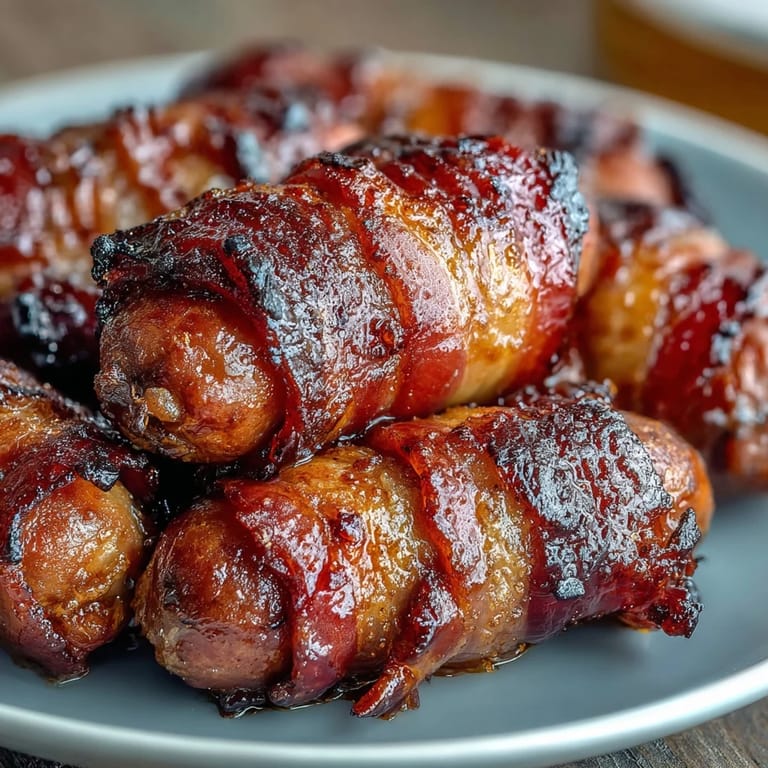 Crispy bacon-wrapped smokies served warm with toothpicks for easy grabbing.