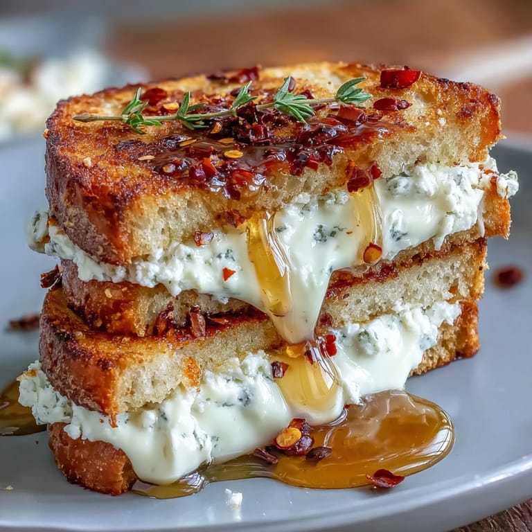 Buttery, crisp slices of this Goat Cheese Grilled Cheese with Honey & Chili Flakes reveal a gooey, pink peppery filling. 