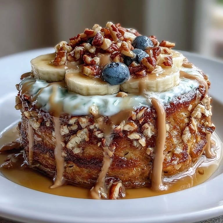 A satisfying breakfast Protein Pancake Bowl with warm pancakes, cool yogurt, juicy berries, and a drizzle of maple syrup ready to eat.