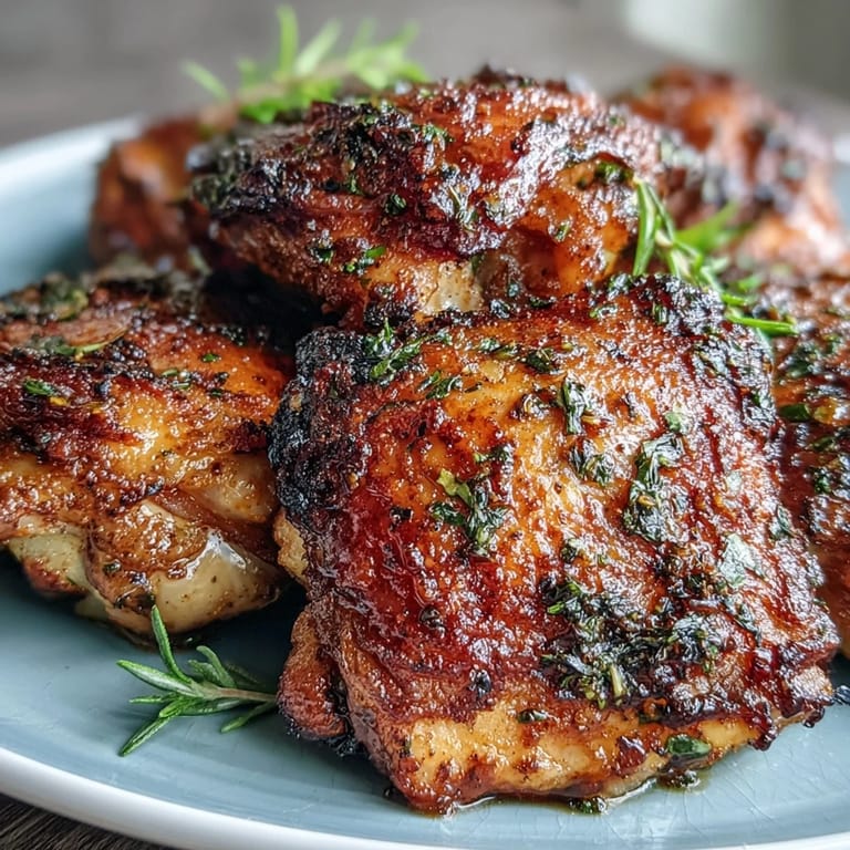 Perfectly cooked baked bone-in chicken thighs served with lemon wedges alongside roasted vegetables for dinner.