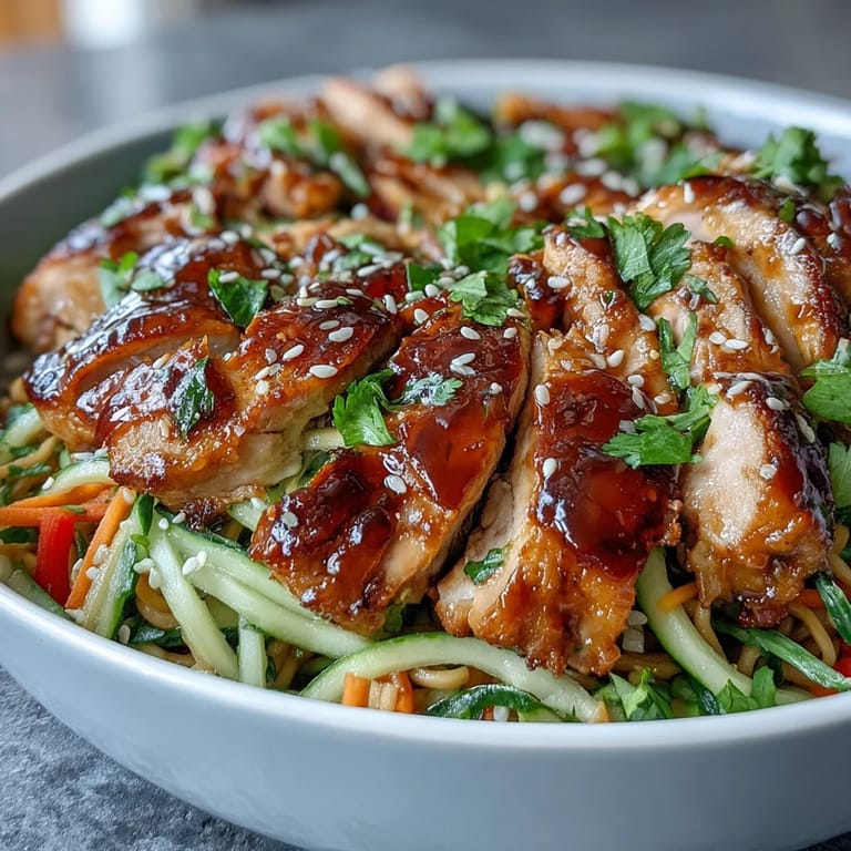 Tossing cooked noodles with chicken, bell peppers, and bean sprouts for an easy weeknight dinner bowl.