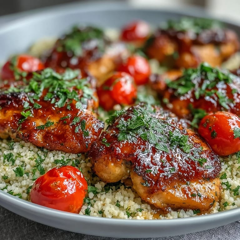 A fork lifts tender One-Pan Garlic Butter Chicken Couscous from a skillet, revealing savory pan juices and bright lemon zest.