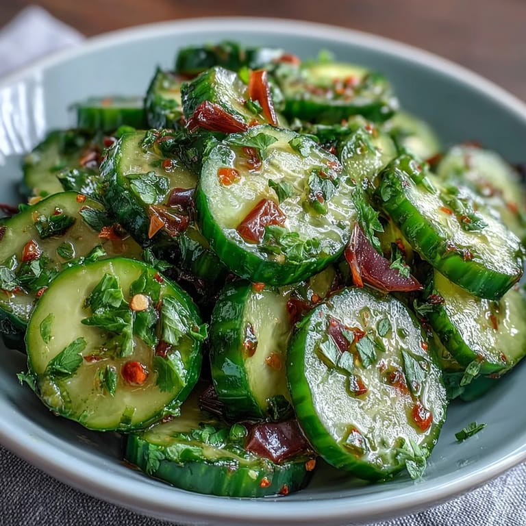 Crisp cucumber slices tossed in a spicy lime vinaigrette with red onion and toasted sesame seeds for extra crunch.