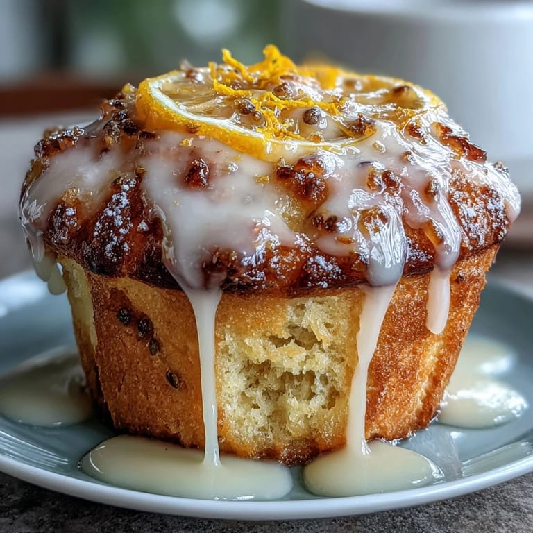 Zesty lemon muffins bursting with poppy seed crunch, drizzled with tangy glaze for a refreshing and elegant breakfast treat.