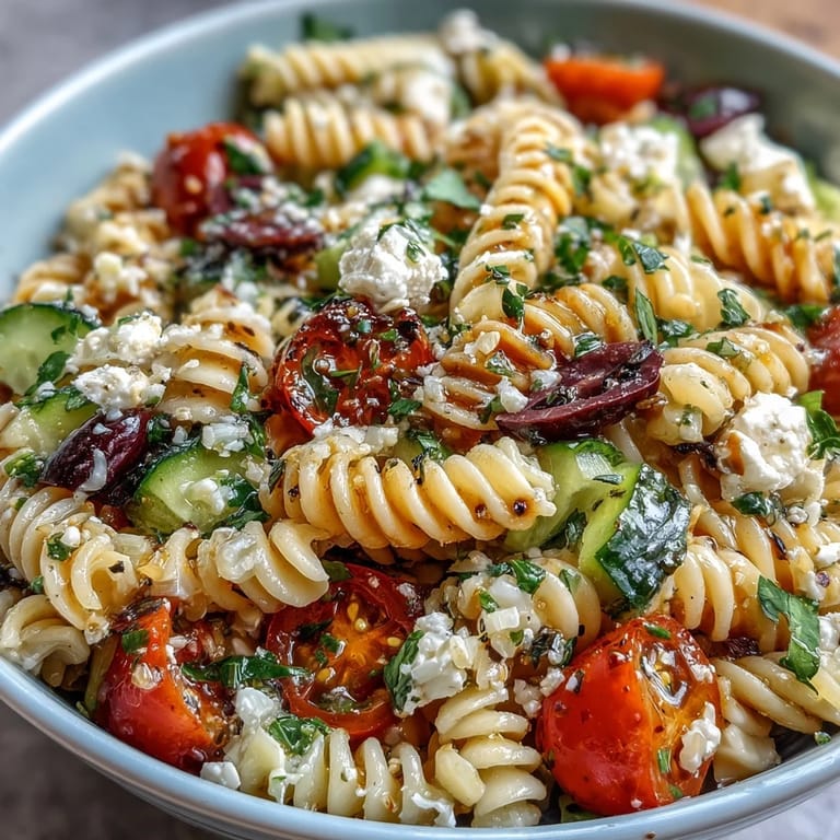 Vibrant Easy Picnic Pasta Salad with Italian Dressing, tossed with cherry tomatoes, bell peppers, and fresh herbs for a zesty summer side.