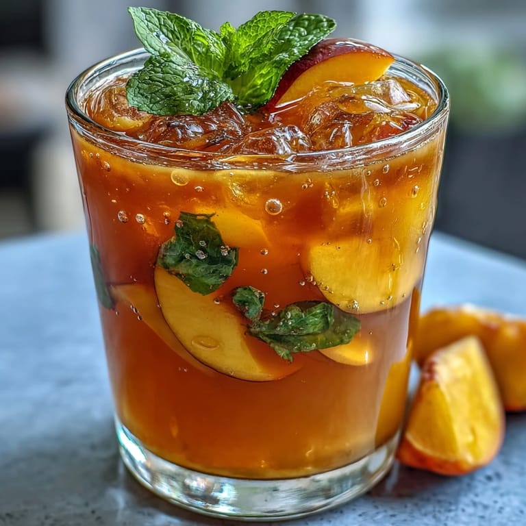 3. Sparkling black tea blended with mango and peach puree, topped with mint leaves for a fruity, effervescent drink.
