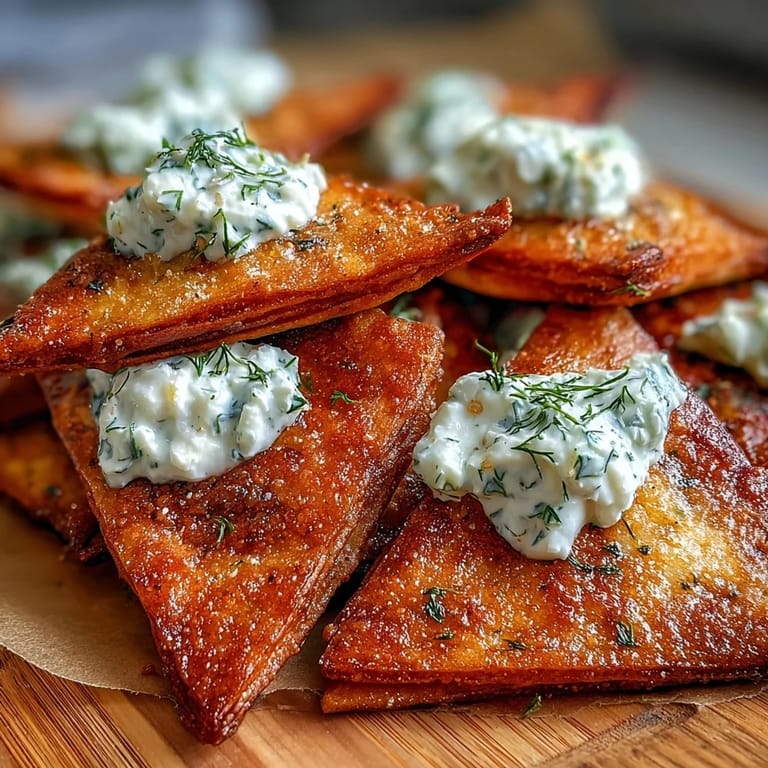 Golden-baked pita triangles served with cool, herb-infused tzatziki — ideal for parties or healthy snacking.