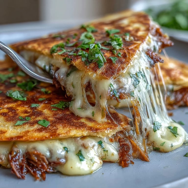 Golden corn tortillas filled with melted Oaxaca cheese and juicy birria beef, paired with rich consommé broth.  
