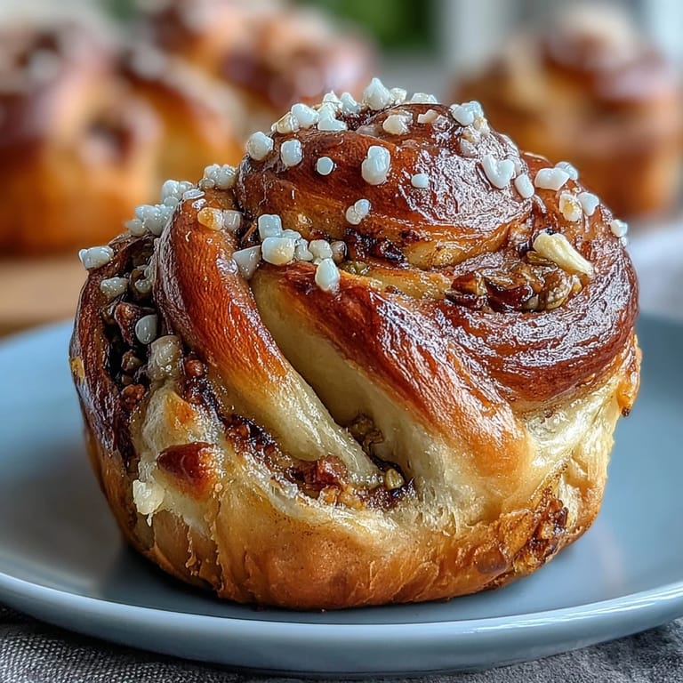 Warm Swedish cardamom buns fresh from the oven, their buttery layers infused with aromatic spice and glistening with sugar crystals.