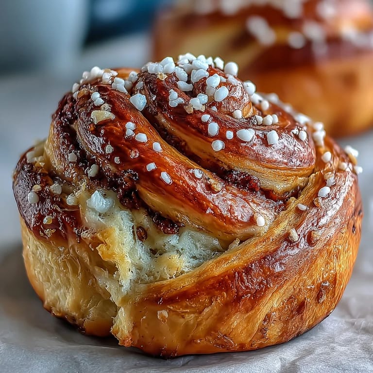 Fluffy brioche-style buns swirled with fragrant cardamom butter, baked to golden perfection and topped with crunchy pearl sugar.