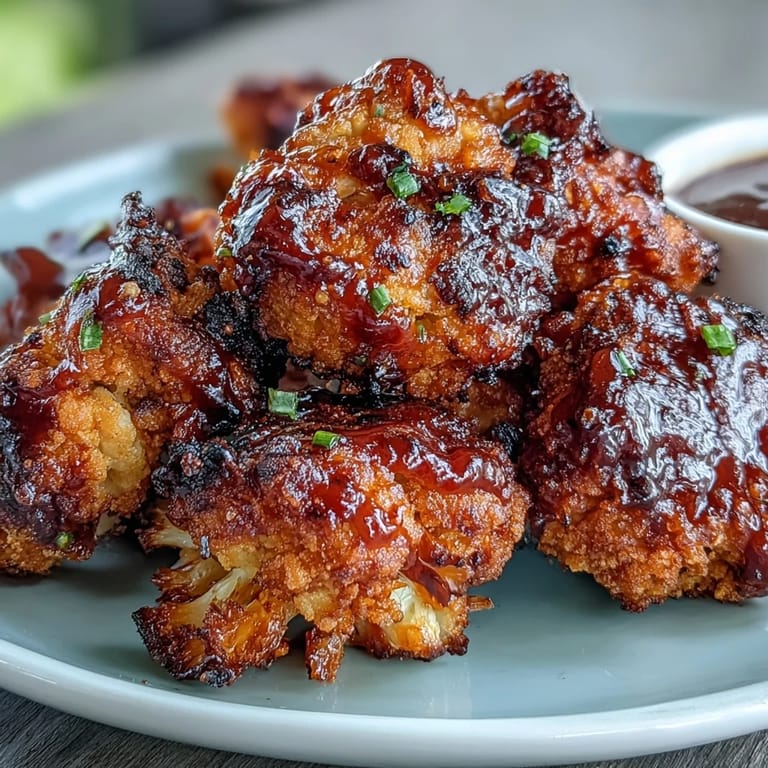 Smoky BBQ cauliflower wings, a delicious appetizer with homemade vegan ranch.