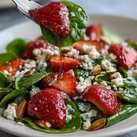 Fresh Strawberry Spinach Salad with Feta and Toasted Almonds - a vibrant mix of sweet berries, creamy cheese, and crunchy nuts in every bite.