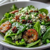 Bright lemon vinaigrette spring salad with radishes and peas, a colorful mix of crisp greens, sliced radishes, and sweet peas, tossed in zesty lemon dressing.
