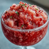 A vibrant frozen strawberry lemonade slushie with fresh lemon slices and mint, perfect for a hot summer day.  
